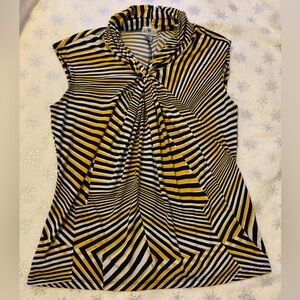Worthington Black and Yellow Graphic Ruched Blouse